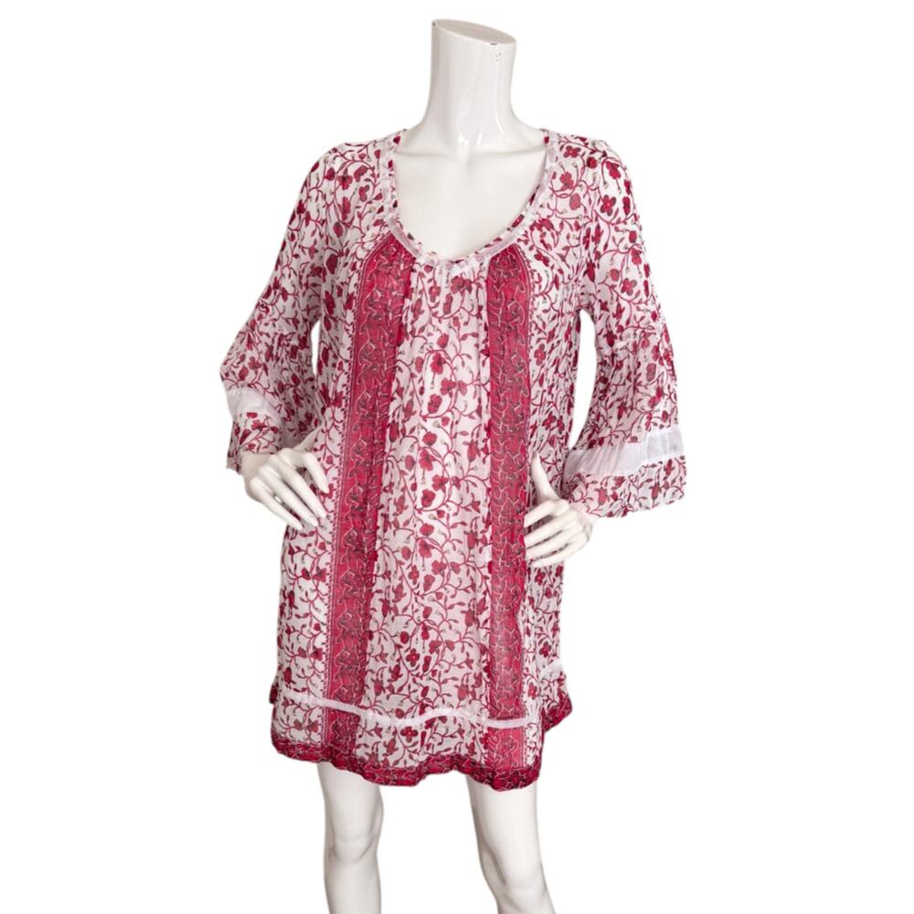 Poupette St Barth Mini Dress 100% Cotton Gauze Bell Sleeve Flowy A-Line Small